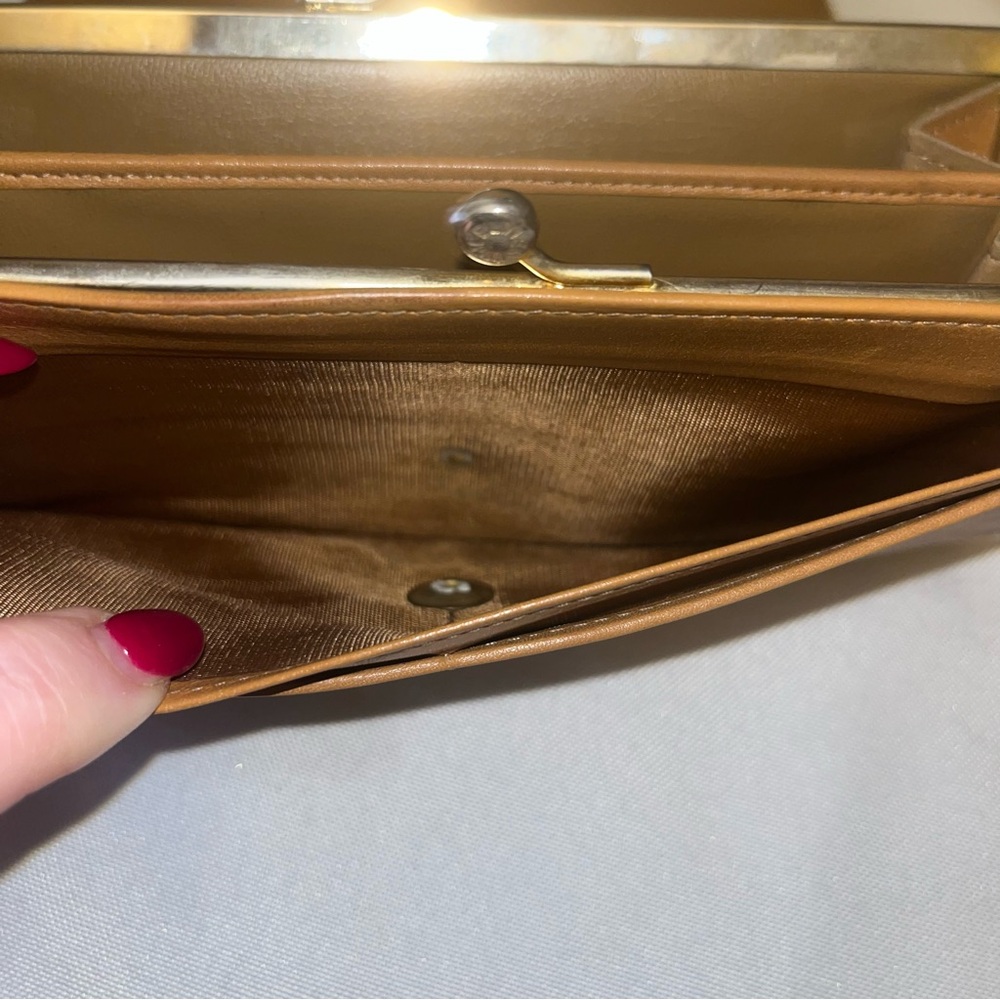 CELINE Tan Kisslock Long Wallet EUC Macadam Print in Leather & Coated Canvas - Picture 13 of 15